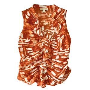 Michael Kors White and Orange Cotton button up Blouse Size Small